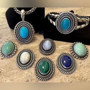 Carolyn Pollack Sterling Silver INTERCHANGEABLE STONES ~ Cuff & Pendant SET
